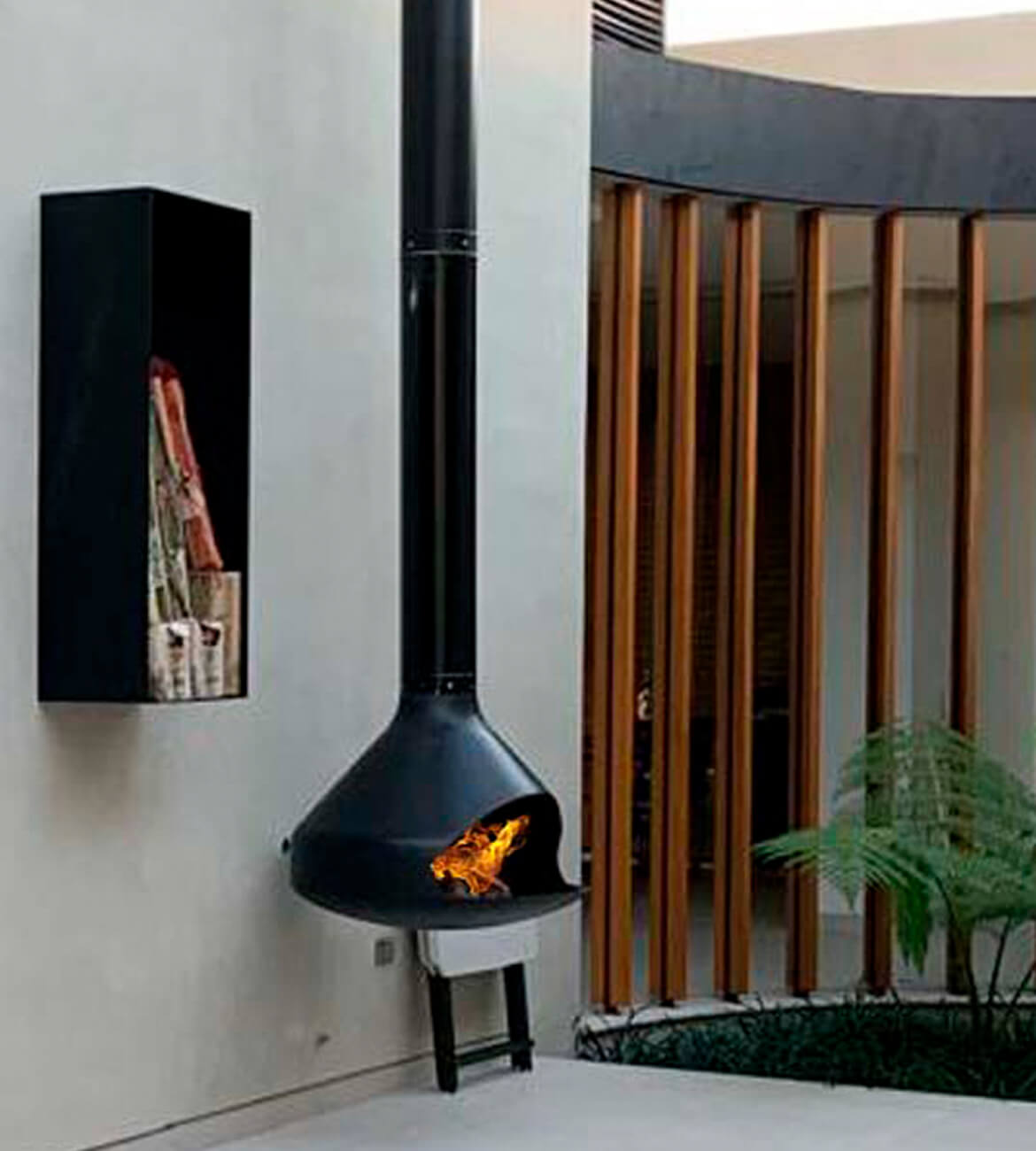 Chimenea colgante Astral en ambiente contemporáneo - Diseño bogotano premium