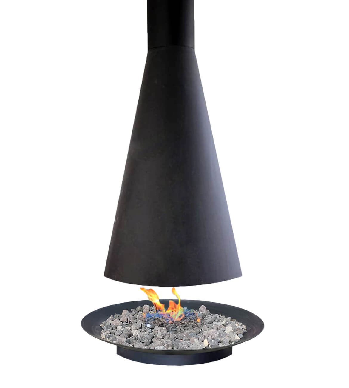 Chimenea Campana Cónica Central en espacio moderno - Diseño bogotano de triple combustión