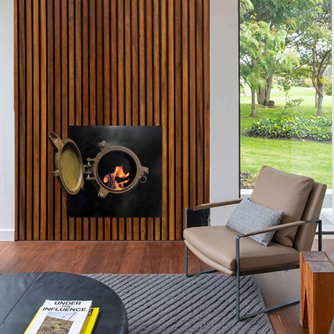 Chimenea Náutica en sala moderna - Diseño arquitectónico bogotano